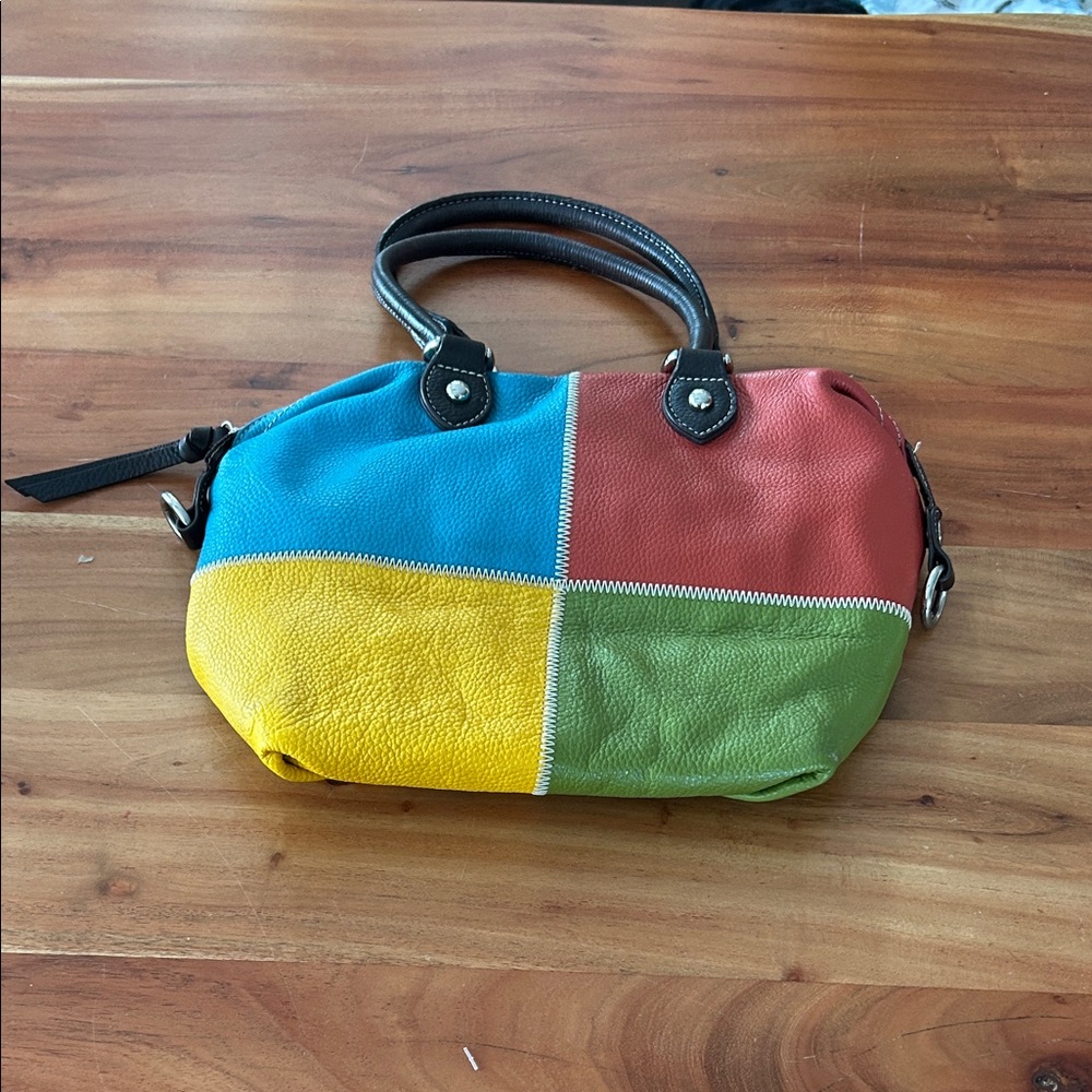 Multicolored Patchwork High Quality Pebbled Leather Purse